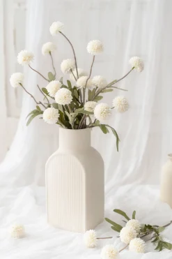 Pompon Mum with Stem - Ivory White (5pcs)