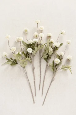 Pompon Mum with Stem - Ivory White (5pcs)