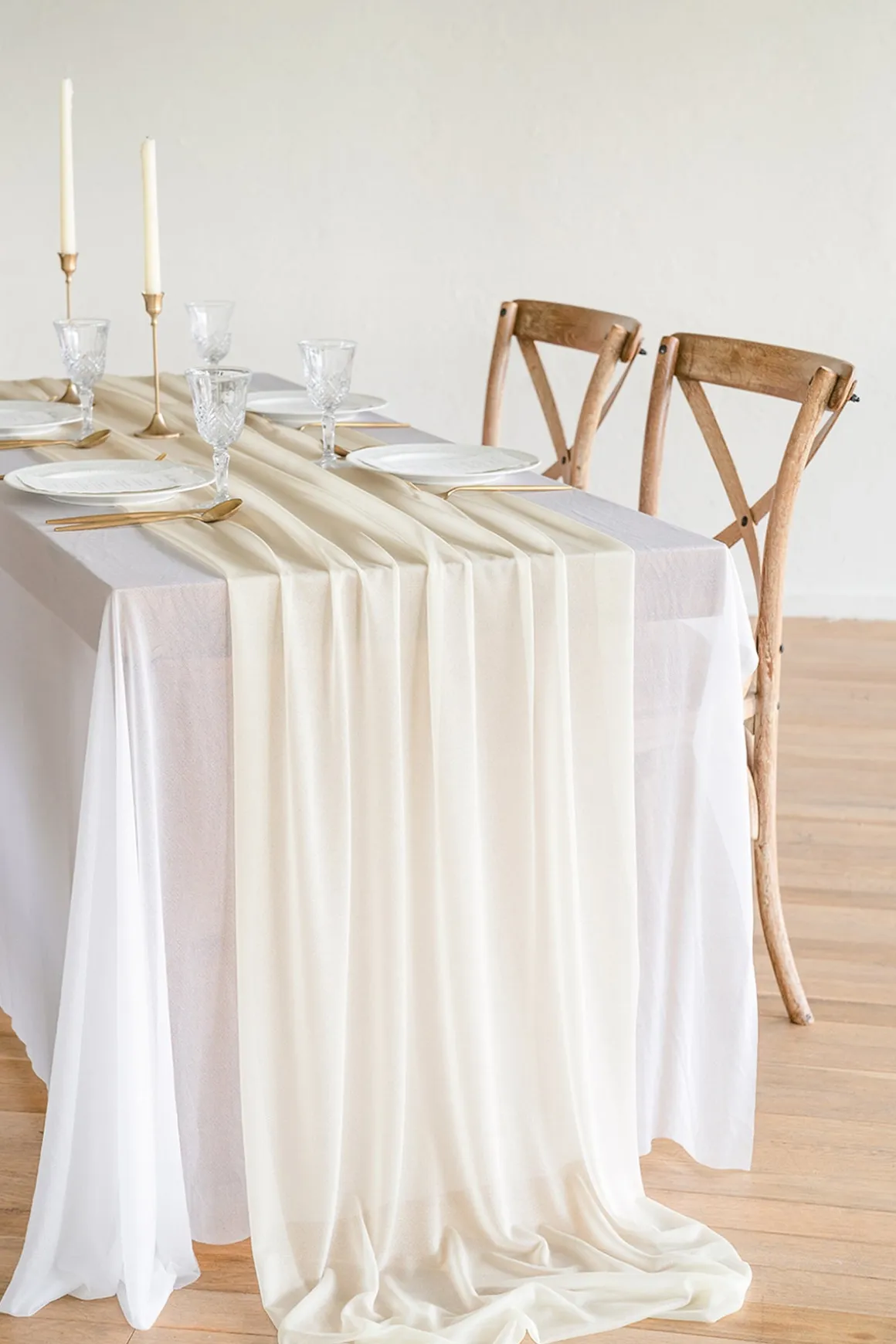 Romantic Sheer Table Runner 29" w x 14ft - Ivory (1-pack)