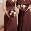 Round Bridesmaid Bouquet in Burgundy & Powder Pink (Set of 1)