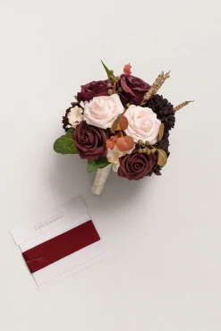 Round Bridesmaid Bouquet in Burgundy & Powder Pink (Set of 1)
