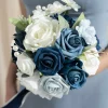 Round Bridesmaid Bouquet in Dusty Blue & Navy