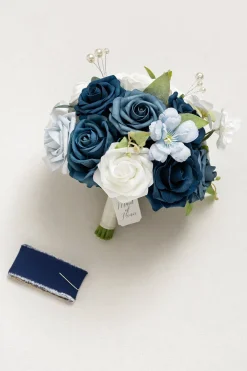 Round Bridesmaid Bouquet in Dusty Blue & Navy