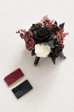 Round Bridesmaid Bouquets in Moody Burgundy & Black (Set of 1)