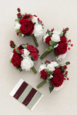 Round Bridesmaid Bouquets in Christmas Red & Sparkle