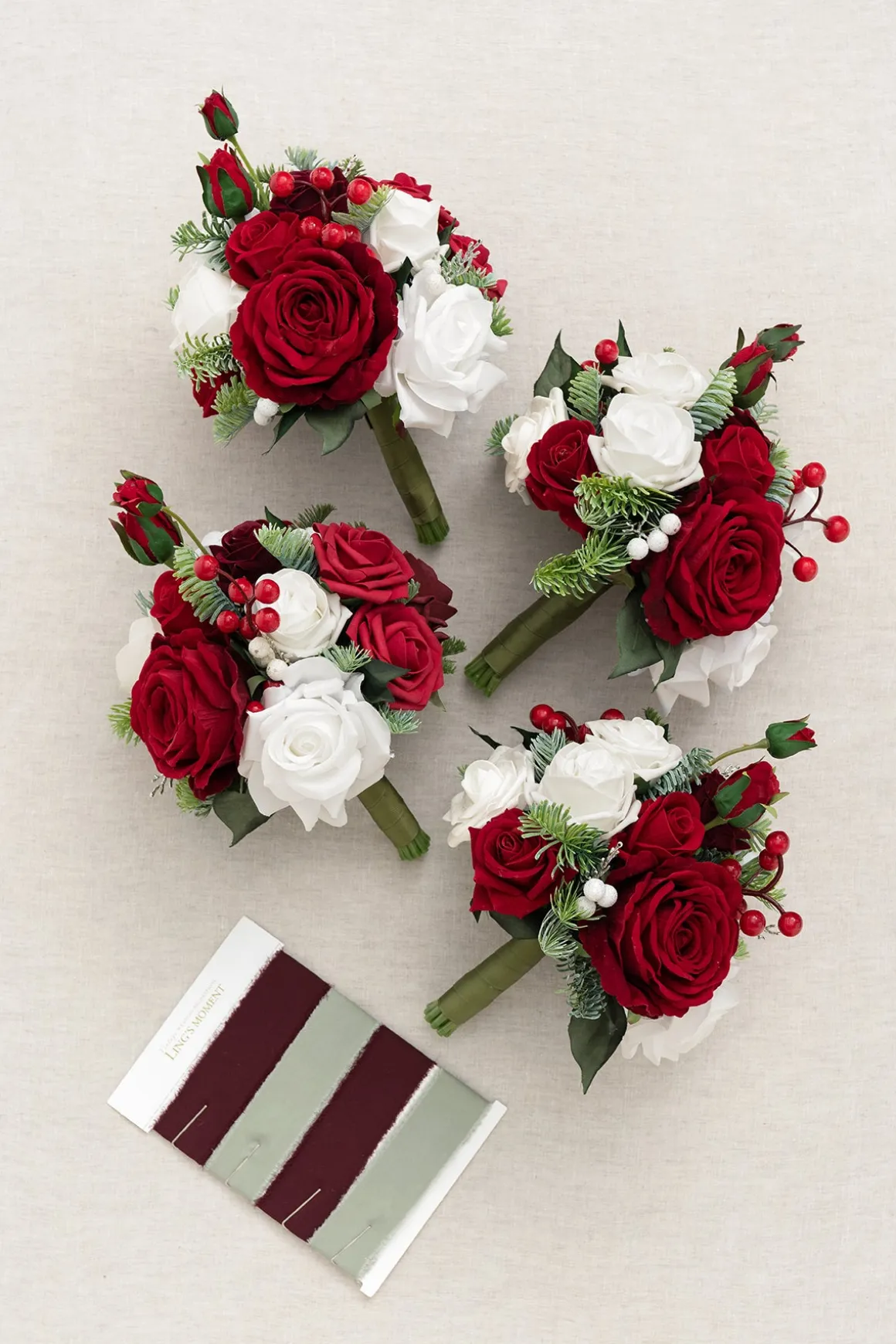Round Bridesmaid Bouquets in Christmas Red & Sparkle