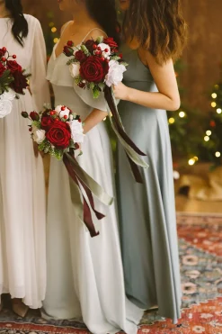 Round Bridesmaid Bouquets in Christmas Red & Sparkle