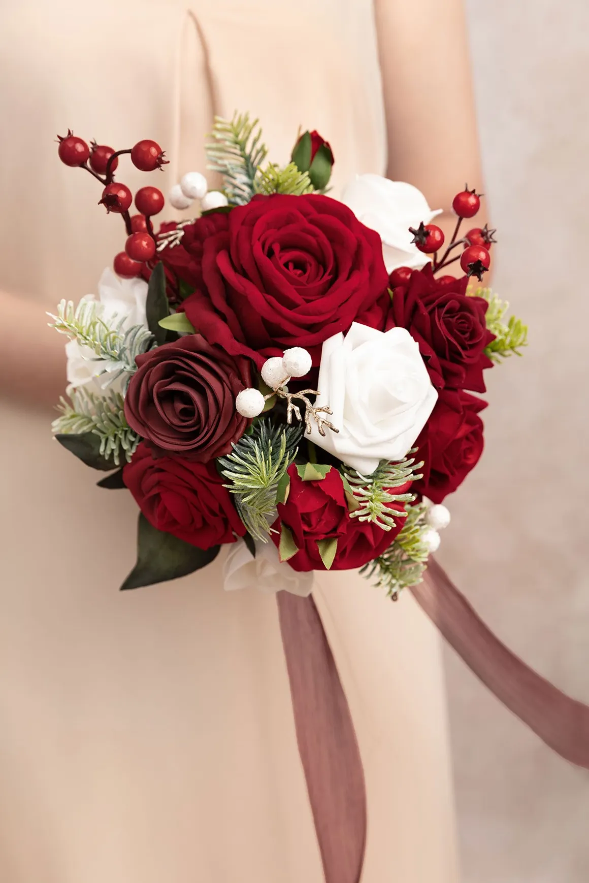 Round Bridesmaid Bouquets in Christmas Red & Sparkle