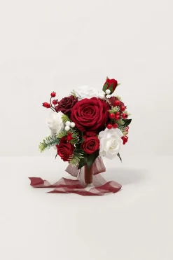 Round Bridesmaid Bouquets in Christmas Red & Sparkle