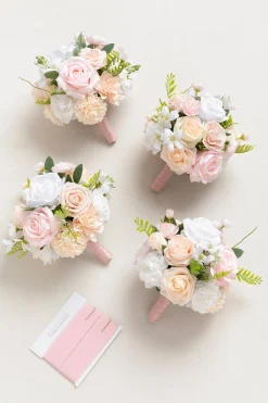Round Bridesmaid Bouquets in Blush & Cream (Set of 4) | Clearance