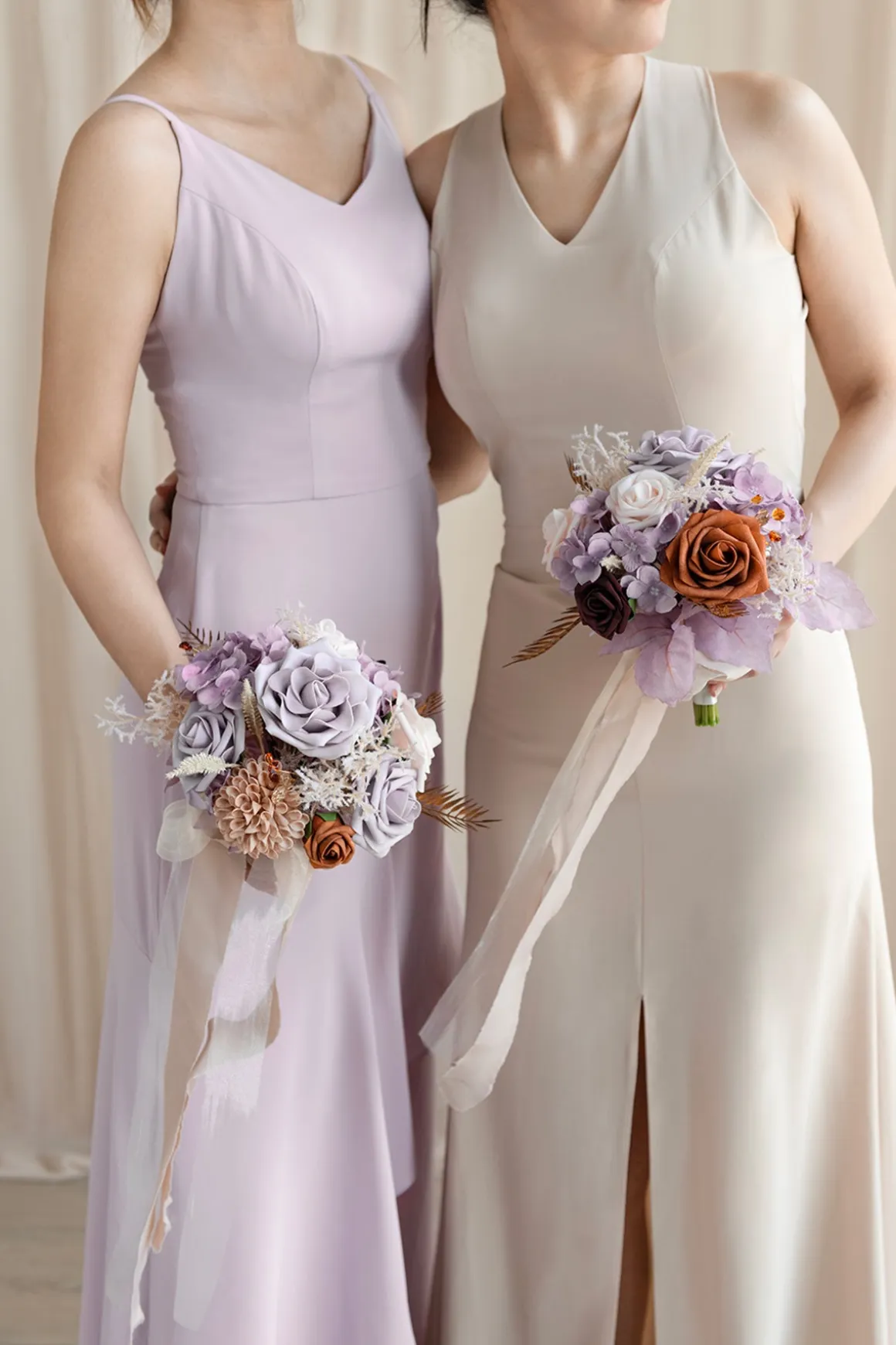 Round Bridesmaid Bouquets in Lavender Aster & Burnt Orange | Clearance