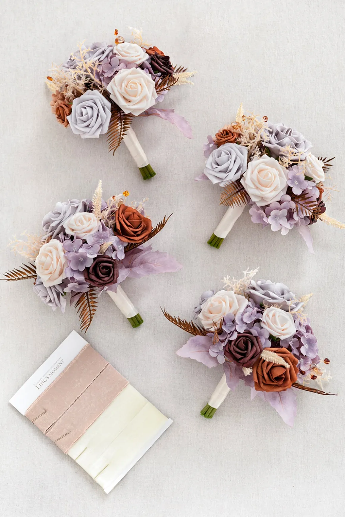 Round Bridesmaid Bouquets in Lavender Aster & Burnt Orange | Clearance