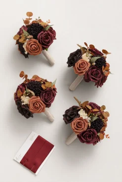 Round Bridesmaid Bouquets in Burgundy & Burnt Orange (Set of 4)