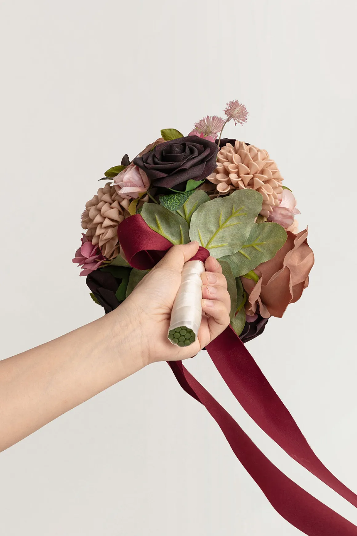Round Bridesmaid Bouquets in Earth Brown & Black Baccara (Set of 4)