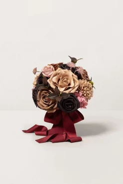 Round Bridesmaid Bouquets in Earth Brown & Black Baccara (Set of 4)