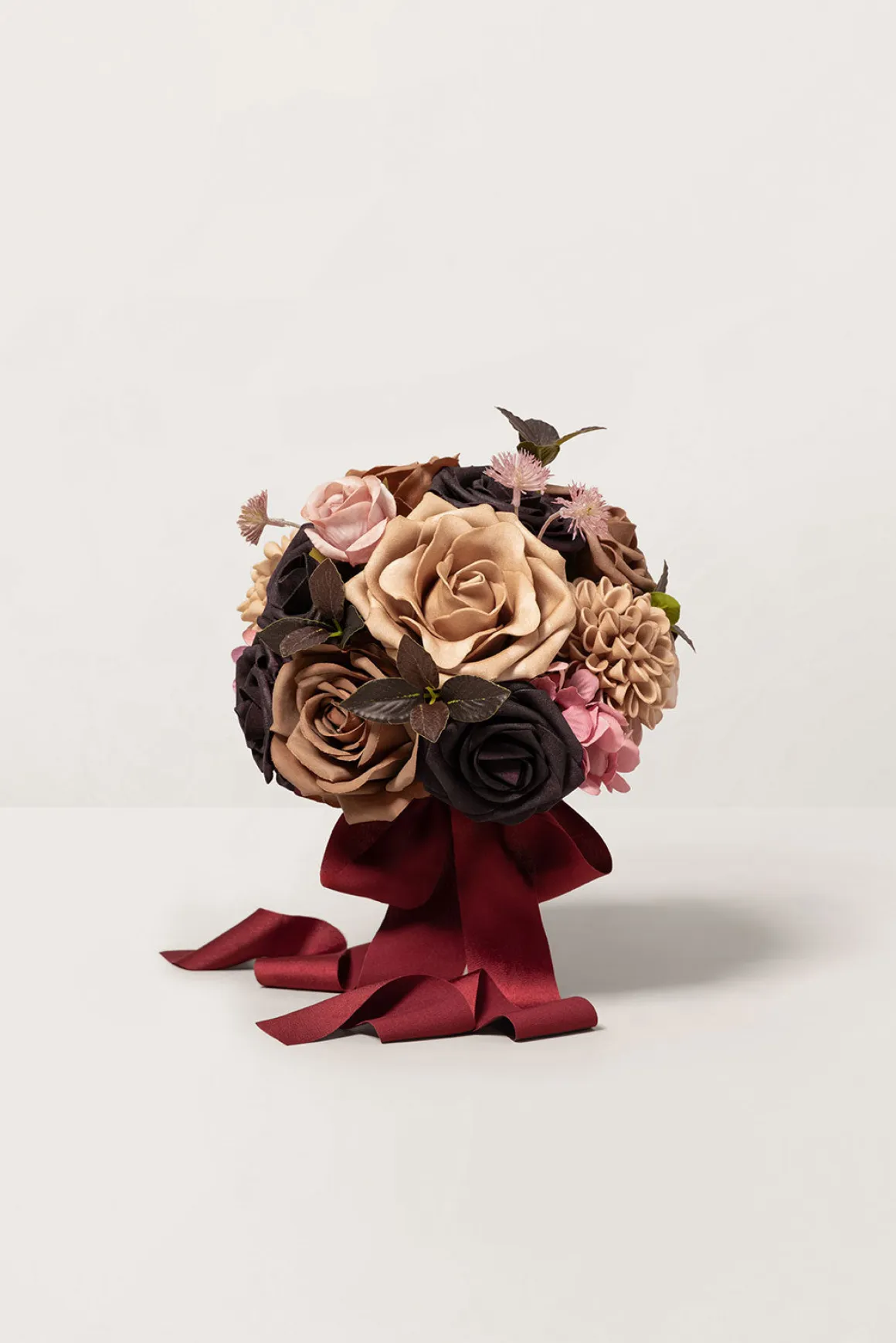 Round Bridesmaid Bouquets in Earth Brown & Black Baccara (Set of 4)