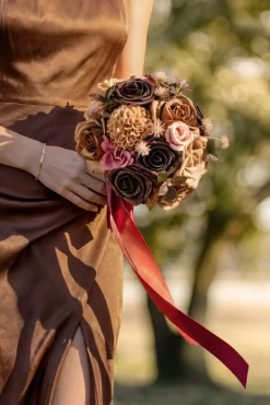 Round Bridesmaid Bouquets in Earth Brown & Black Baccara (Set of 4)