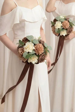 Round Bridesmaid Bouquets in Earth Brown & Sand Beige (Set of 4)