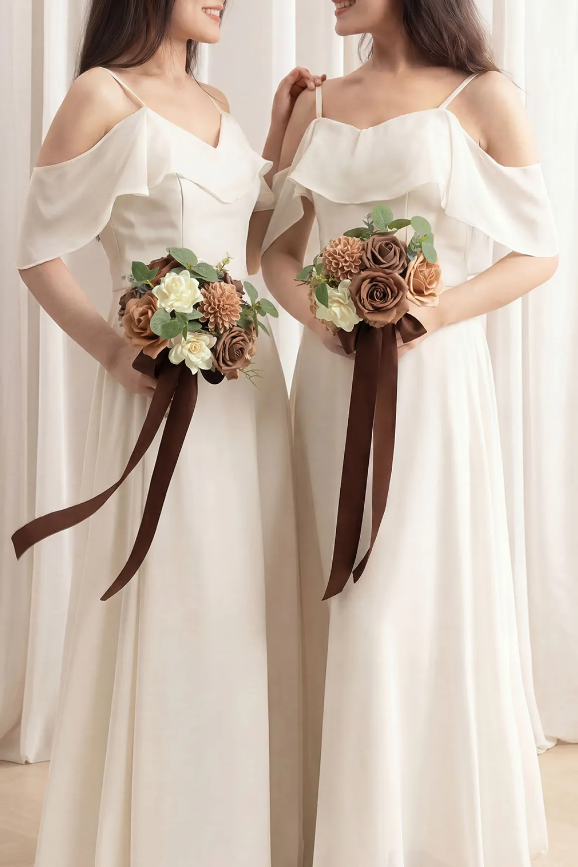 Round Bridesmaid Bouquets in Earth Brown & Sand Beige (Set of 4)