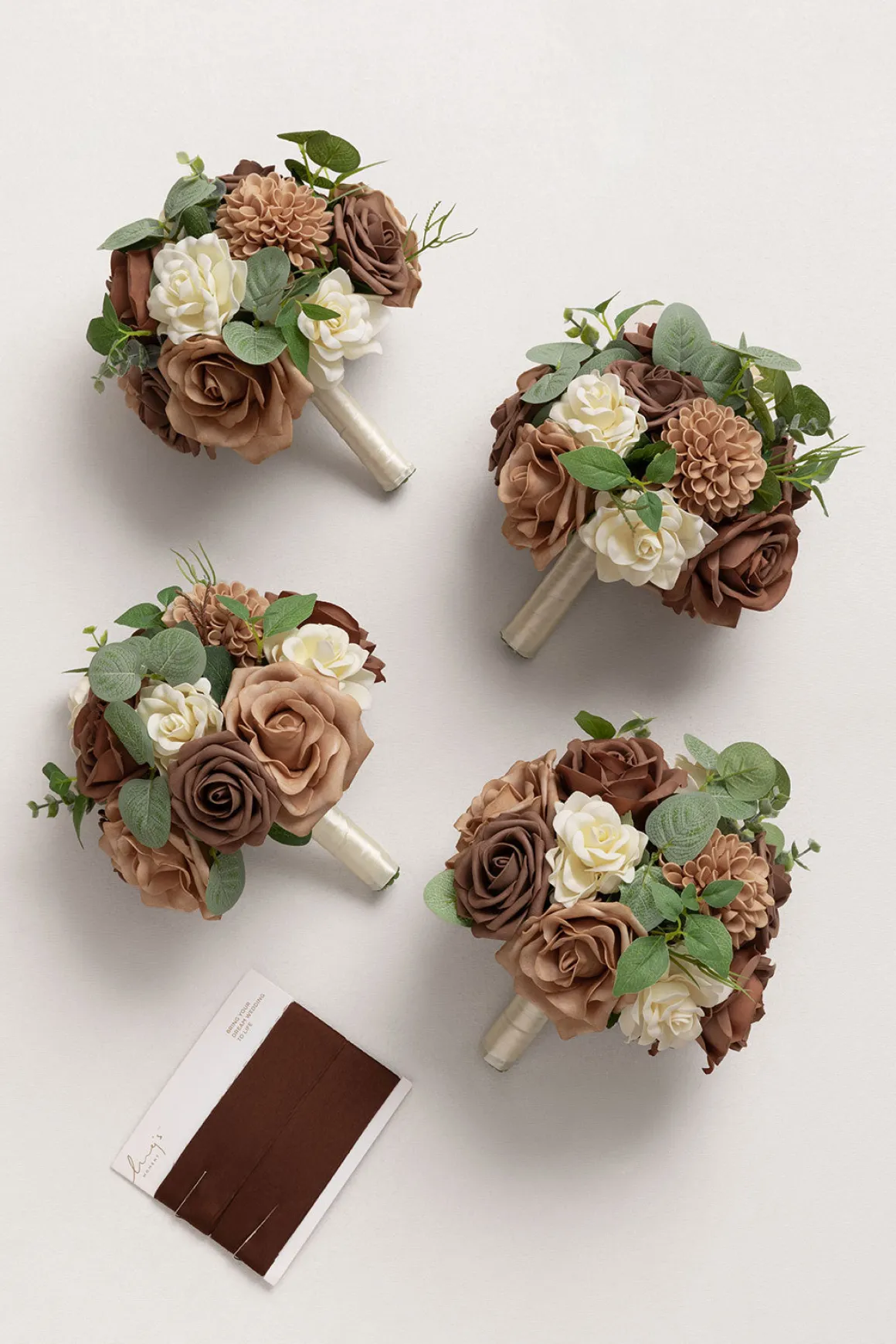 Round Bridesmaid Bouquets in Earth Brown & Sand Beige (Set of 4)