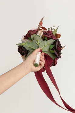 Round Bridesmaid Bouquets in Burgundy & Powder Pink (Set of 4)