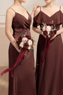 Round Bridesmaid Bouquets in Burgundy & Powder Pink (Set of 4)