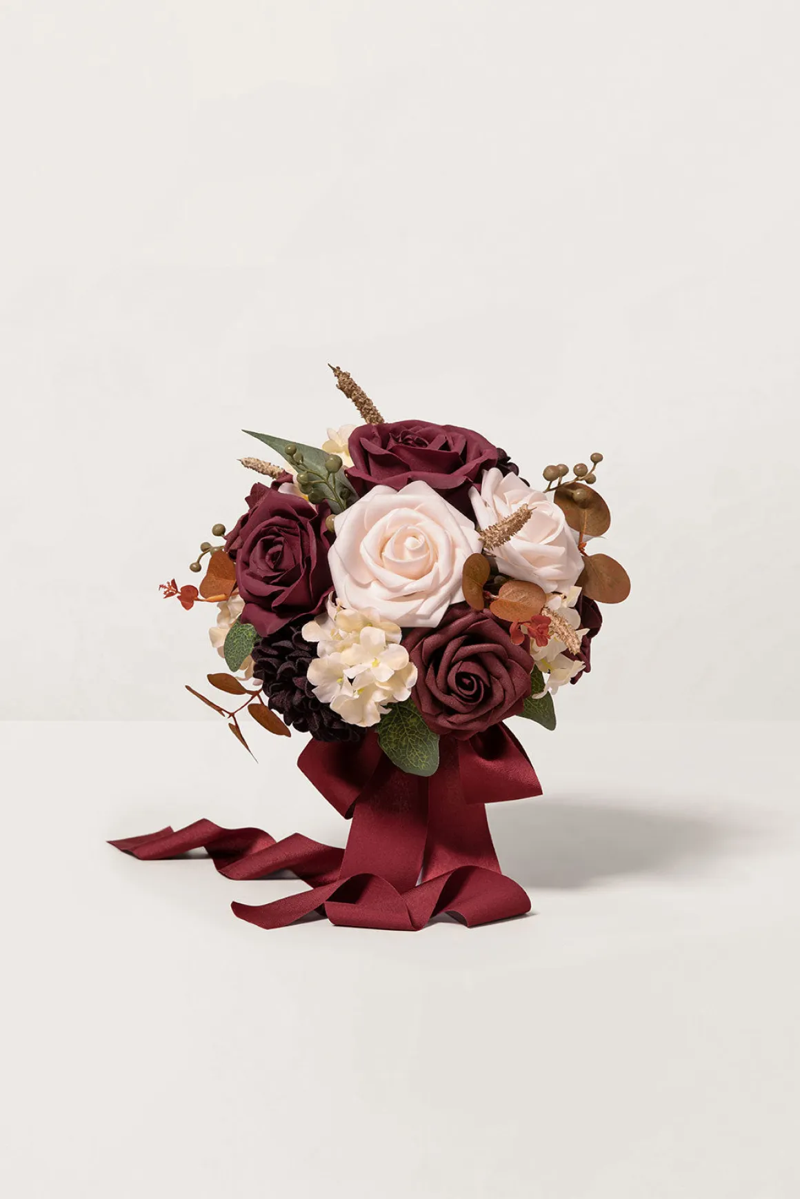 Round Bridesmaid Bouquets in Burgundy & Powder Pink (Set of 4)