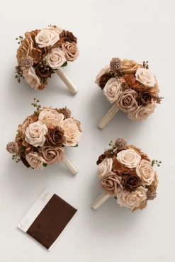Round Bridesmaid Bouquets in Earth Brown & Sand Beige (Set of 4)