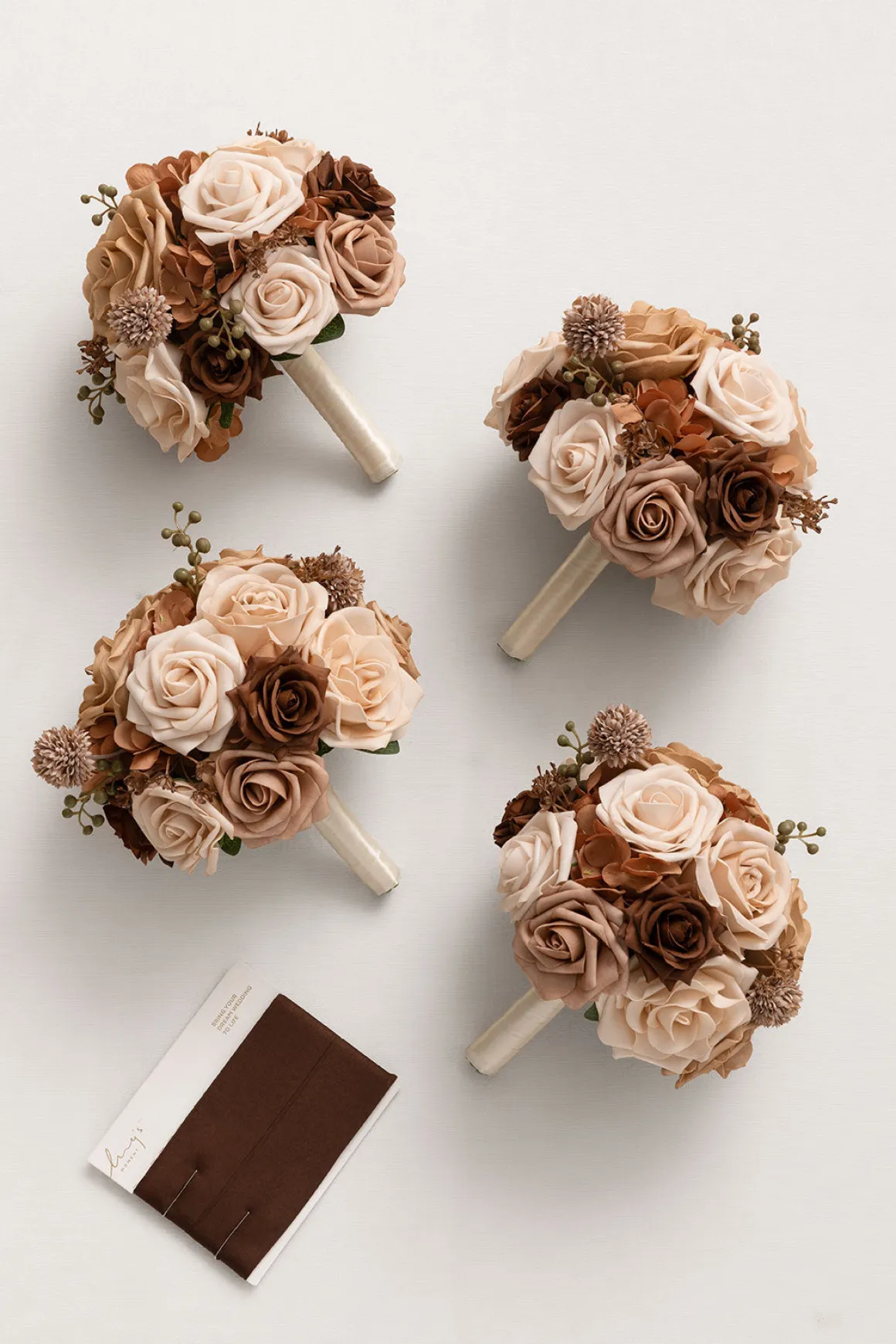 Round Bridesmaid Bouquets in Earth Brown & Sand Beige (Set of 4)
