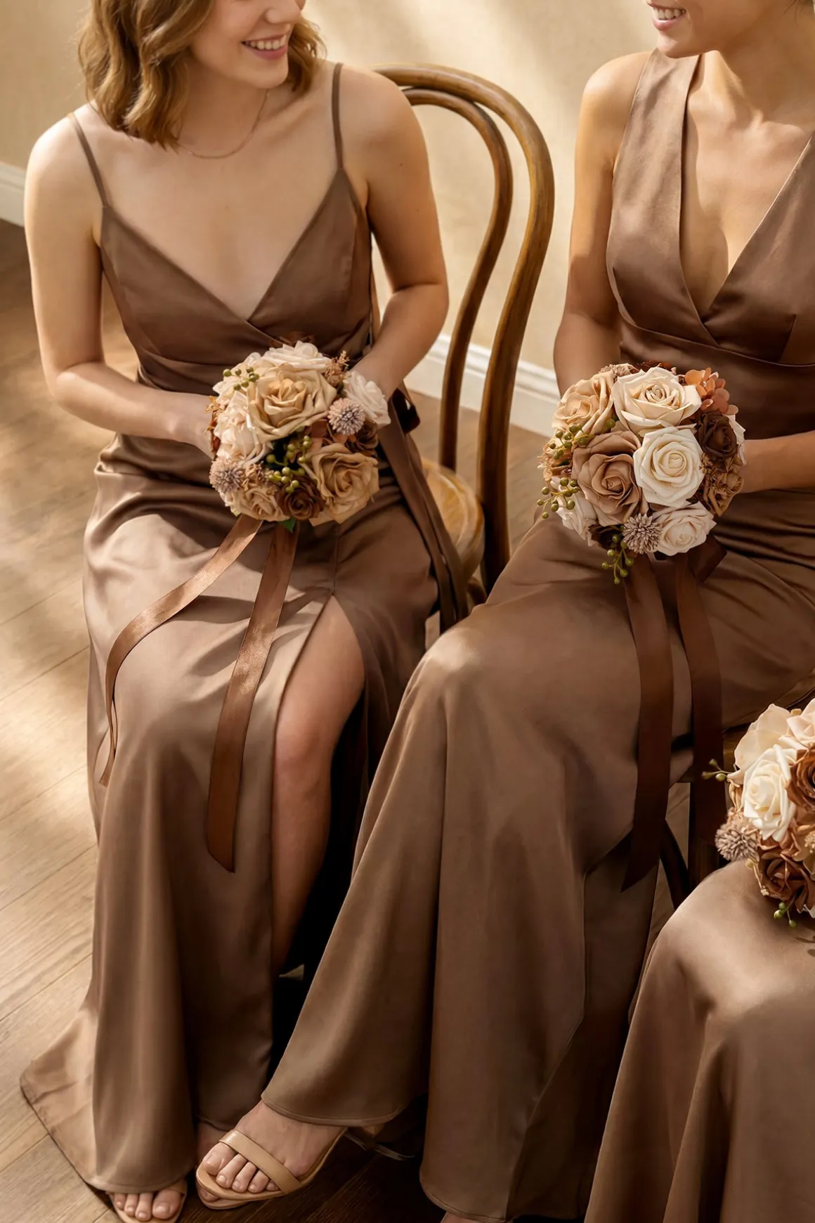 Round Bridesmaid Bouquets in Earth Brown & Sand Beige (Set of 4)