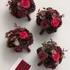 Round Bridesmaid Bouquets in Burgundy & Black Baccara (Set of 4)
