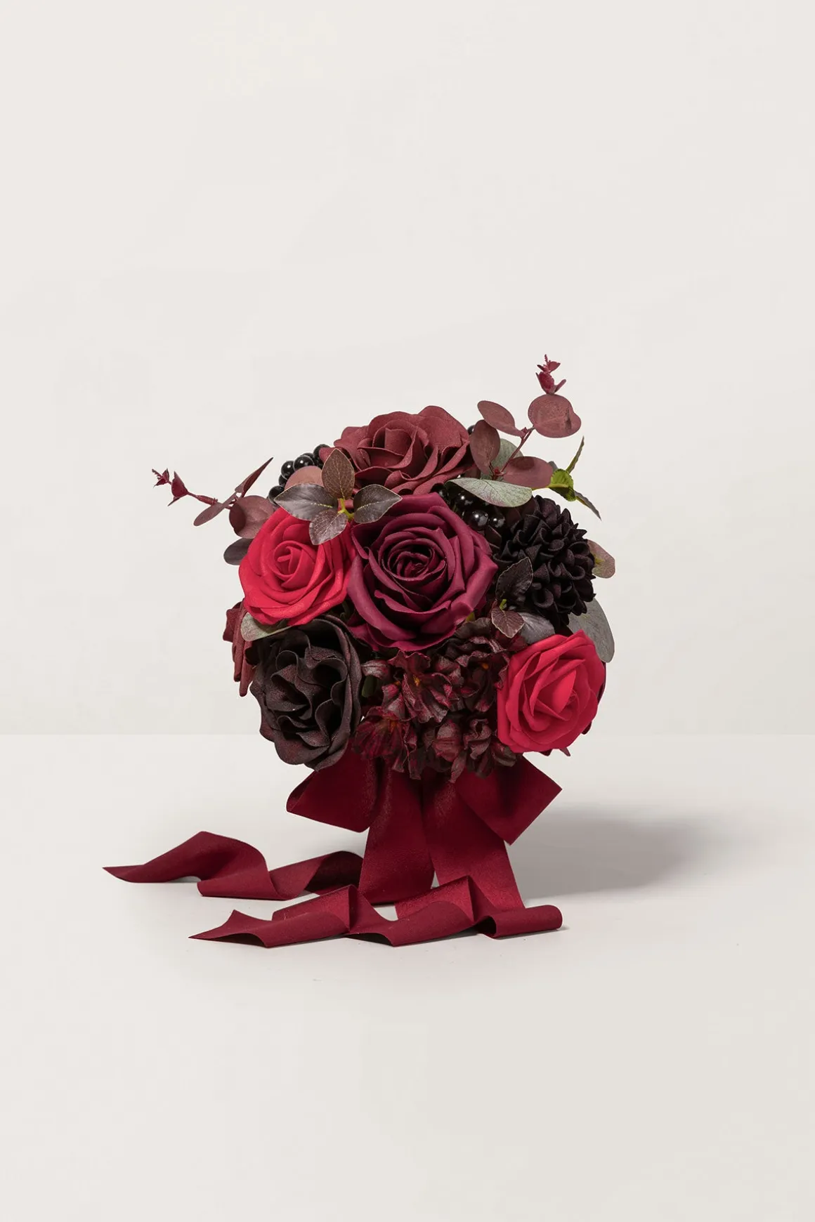 Round Bridesmaid Bouquets in Burgundy & Black Baccara (Set of 4)