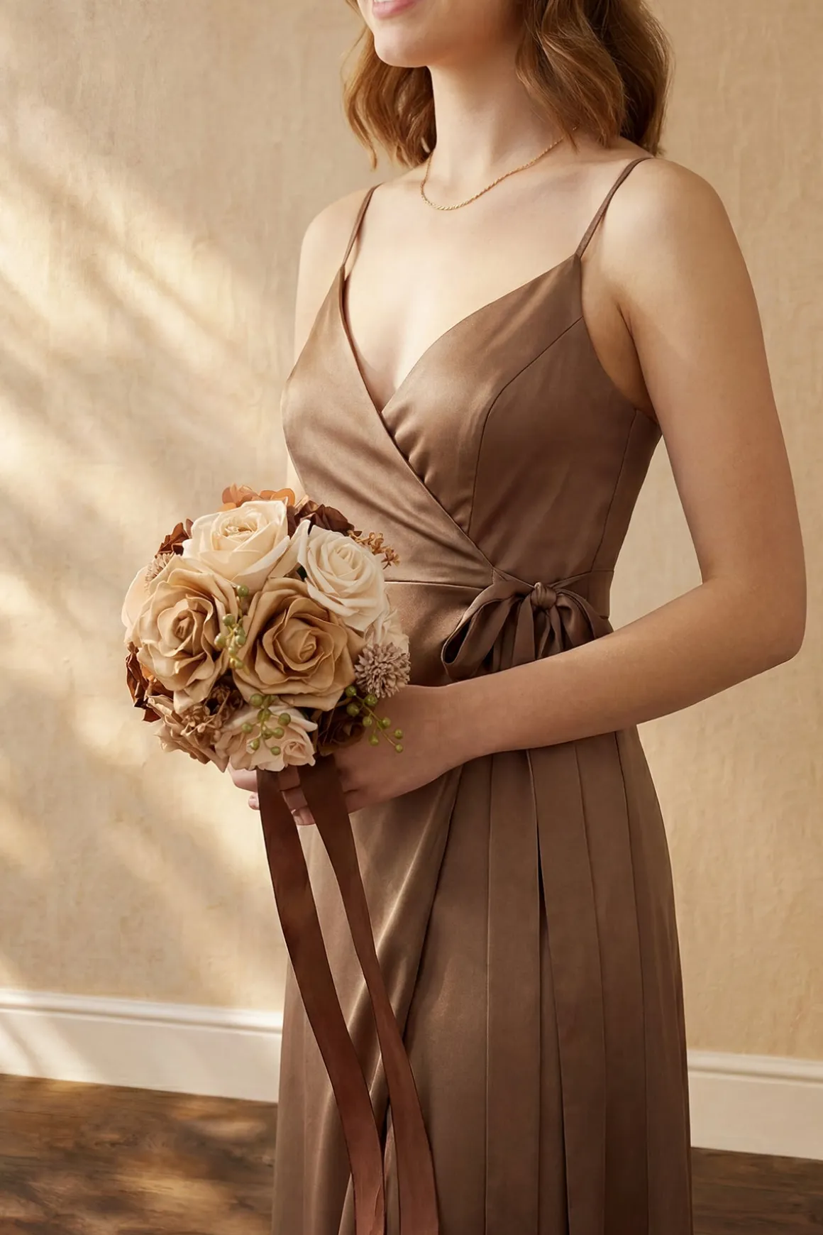 Round Bridesmaid Bouquets in Earth Brown & Sand Beige (Set of 1)