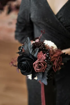 Round Bridesmaid Bouquets in Moody Burgundy & Black (Set of 4) | Clearance