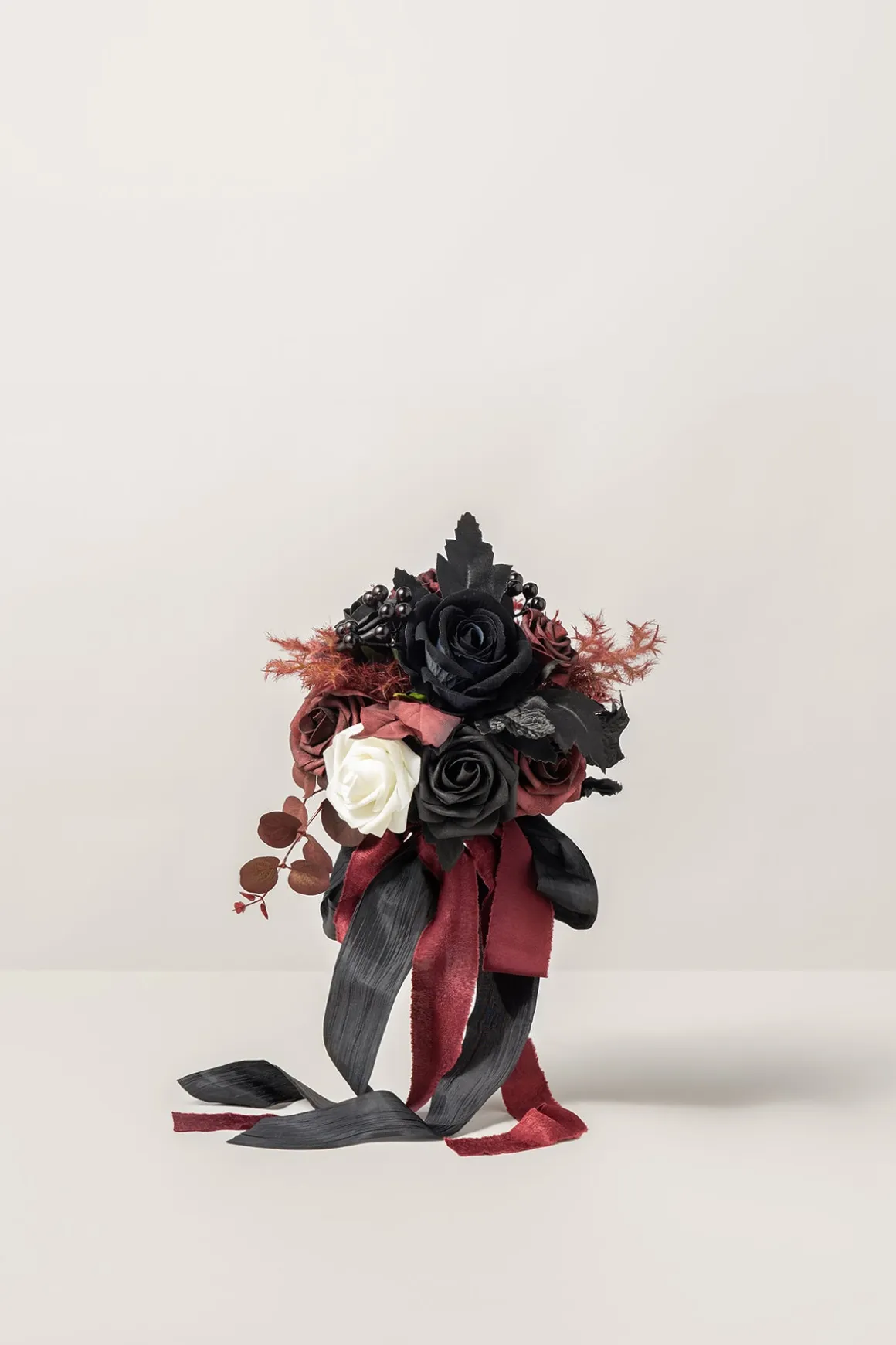 Round Bridesmaid Bouquets in Moody Burgundy & Black (Set of 4) | Clearance