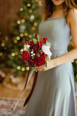 Round Bridesmaid Bouquets in Christmas Red & Sparkle (Set of 4)