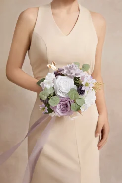 Round Bridesmaid Bouquets in Lilac & White | Clearance