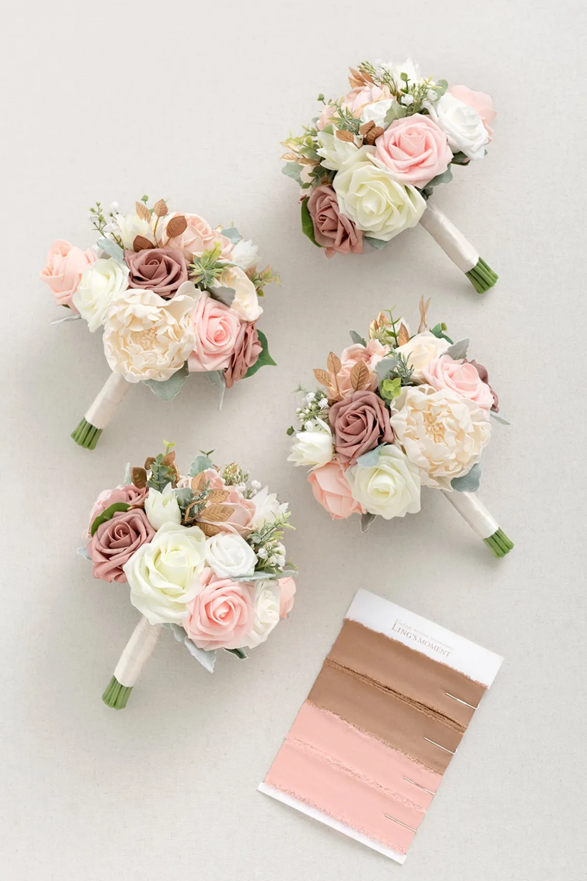 Round Bridesmaid Bouquets in Dusty Rose & Cream