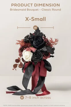 Round Bridesmaid Bouquets in Moody Burgundy & Black
