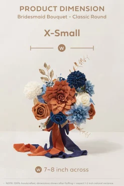 Round Bridesmaid Bouquets in Russet Orange & Denim Blue