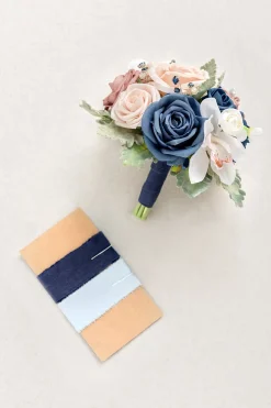 Round Bridesmaid Bouquets in Dusty Rose & Navy