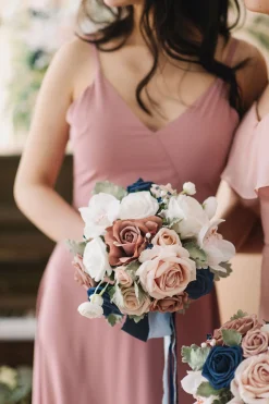 Round Bridesmaid Bouquets in Dusty Rose & Navy