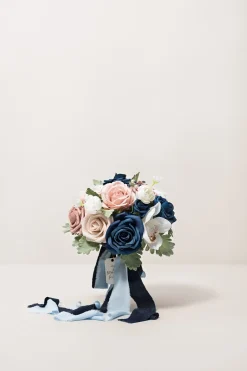 Round Bridesmaid Bouquets in Dusty Rose & Navy