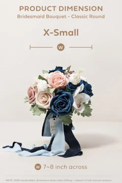 Round Bridesmaid Bouquets in Dusty Rose & Navy