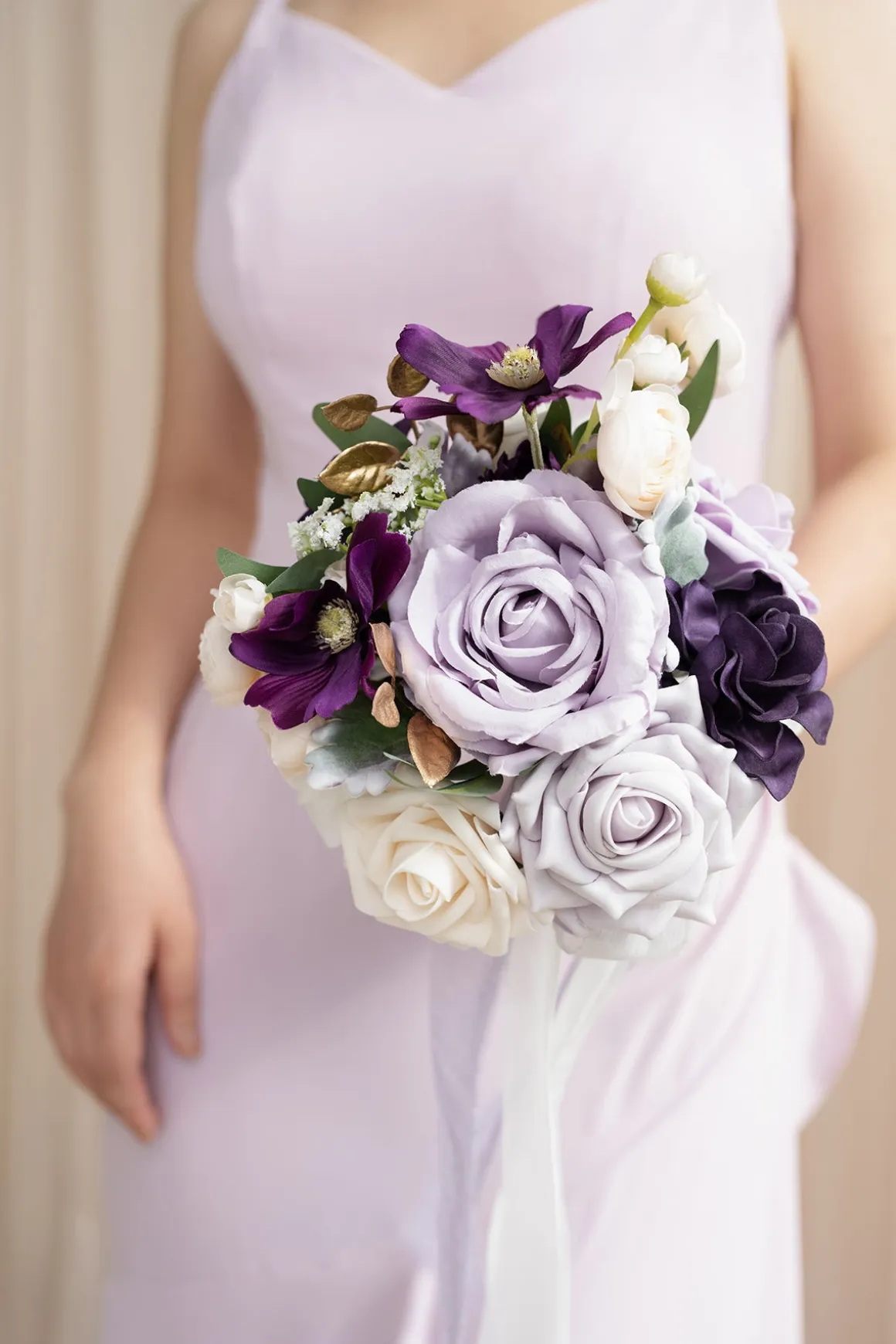 Round Bridesmaid Bouquets in Lilac & Gold | Clearance