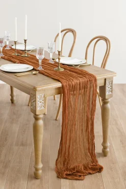 Rustic Gauze Cheesecloth Table Runner 35" w x 14ft - Brown Terracotta