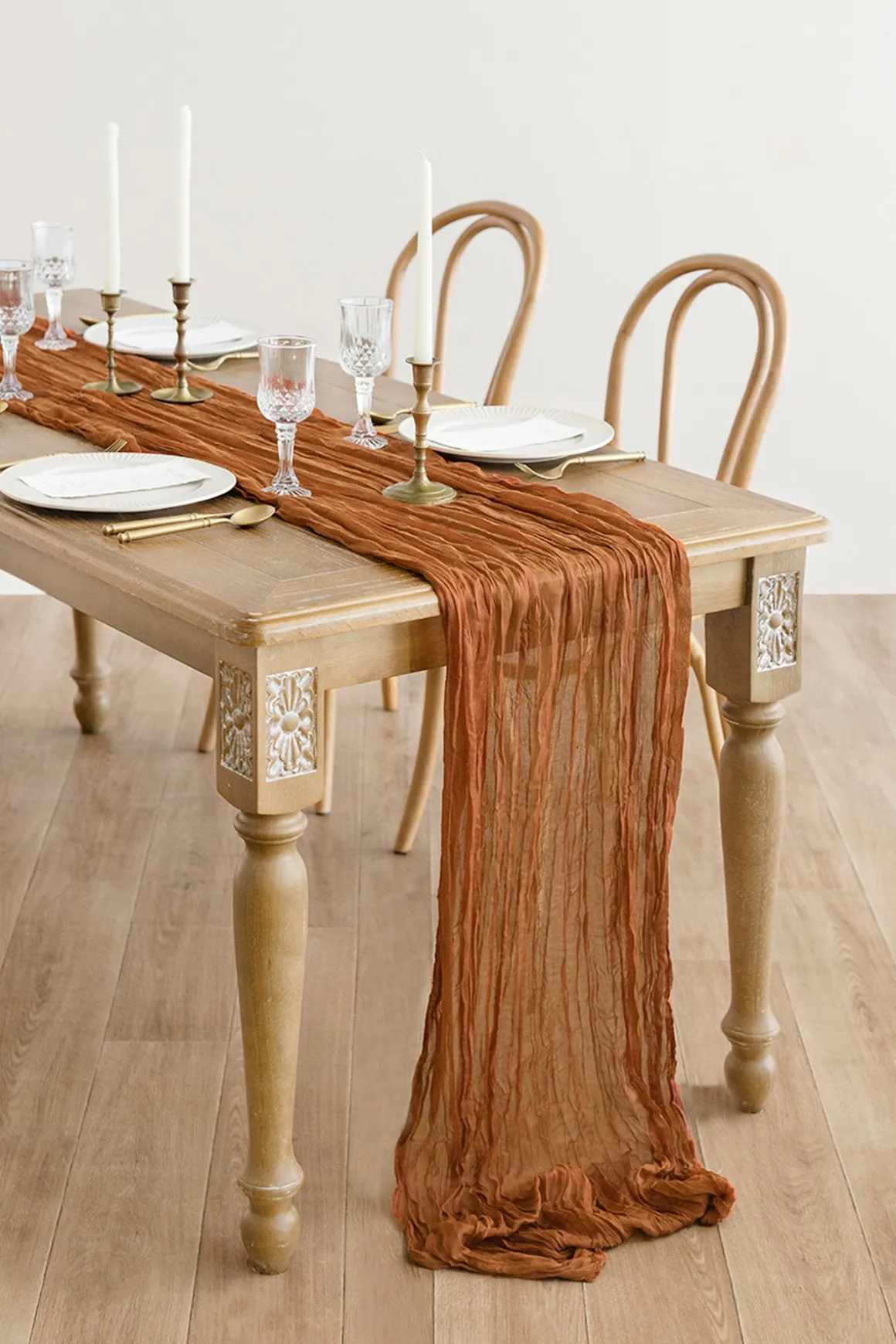 Rustic Gauze Cheesecloth Table Runner 35" w x 14ft - Brown Terracotta