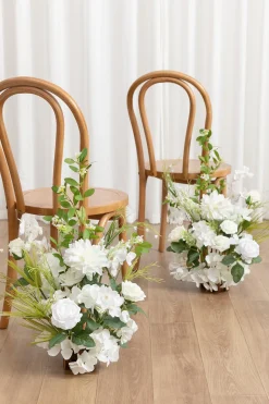 Set of 2 Wedding Aisle Runner Flower Arrangements in White & Green