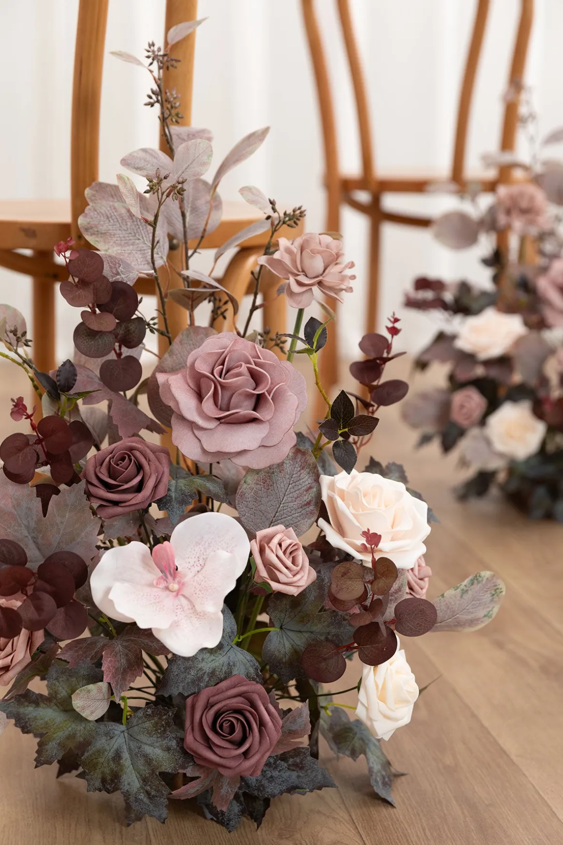 Set of 2 Wedding Aisle Runner Flower Arrangements in Flowing Mauve Romance | Clearance