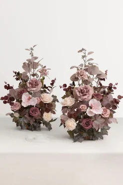 Set of 2 Wedding Aisle Runner Flower Arrangements in Flowing Mauve Romance | Clearance